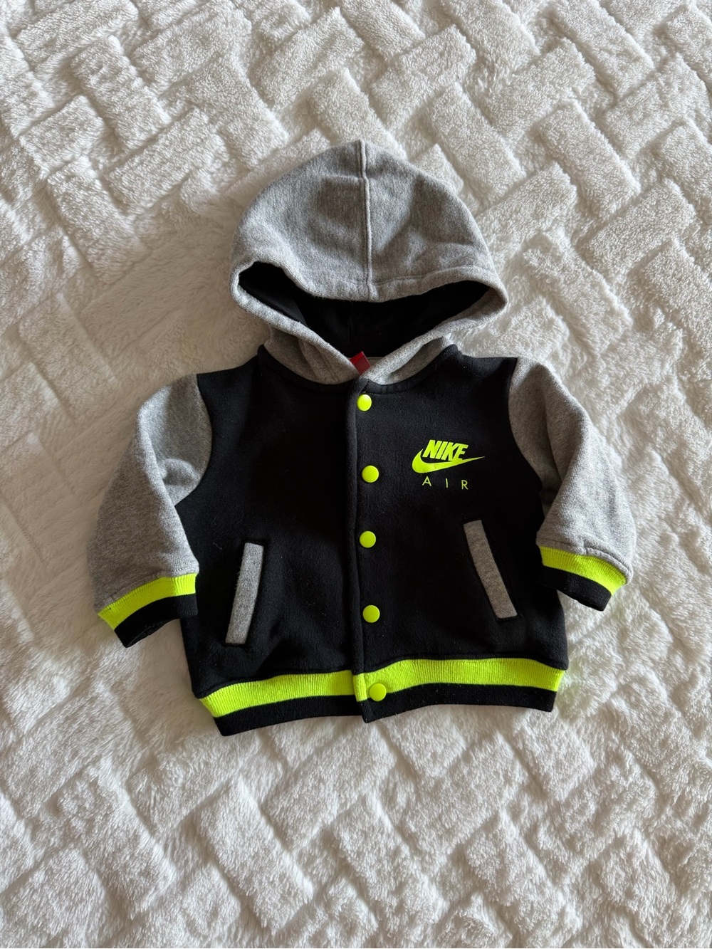 Nike Kids Black & Gray Hooded Jacket with Neon Yellow Accents